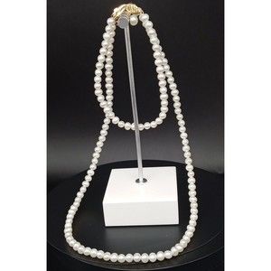 Pearl Necklace Bracelet Earring Set JCM 10K Yellow Gold Jacmel Mauritius Vintage